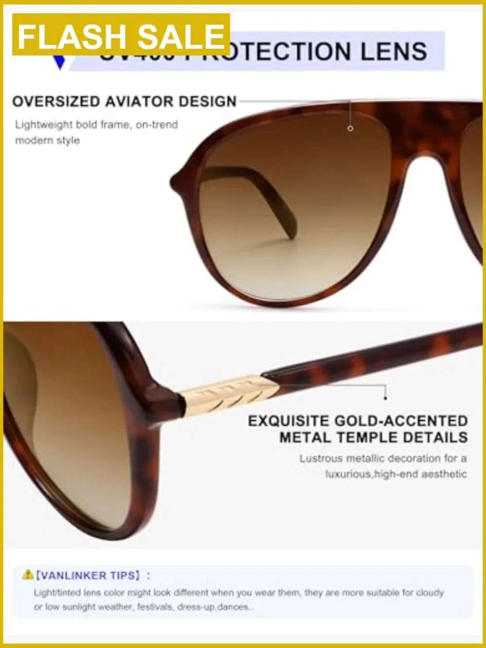 Oversized Retro Aviator Sunglasses UV400 Protection Full Frame Plastic Square